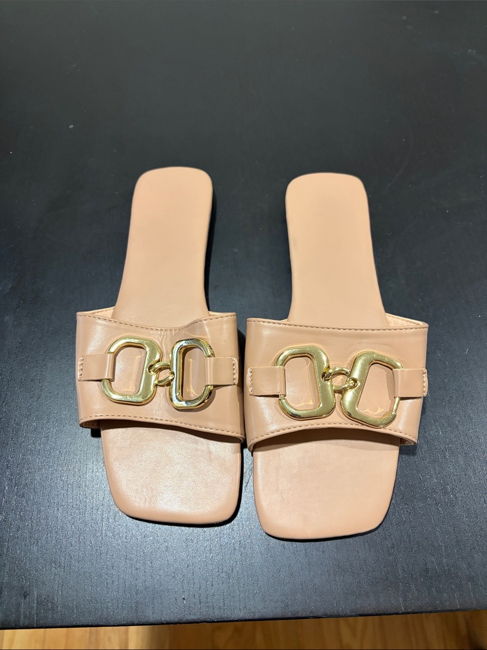 Nude Leather Slide Sandals with Gold Hardware Barely Worn! Make offer! Size 8